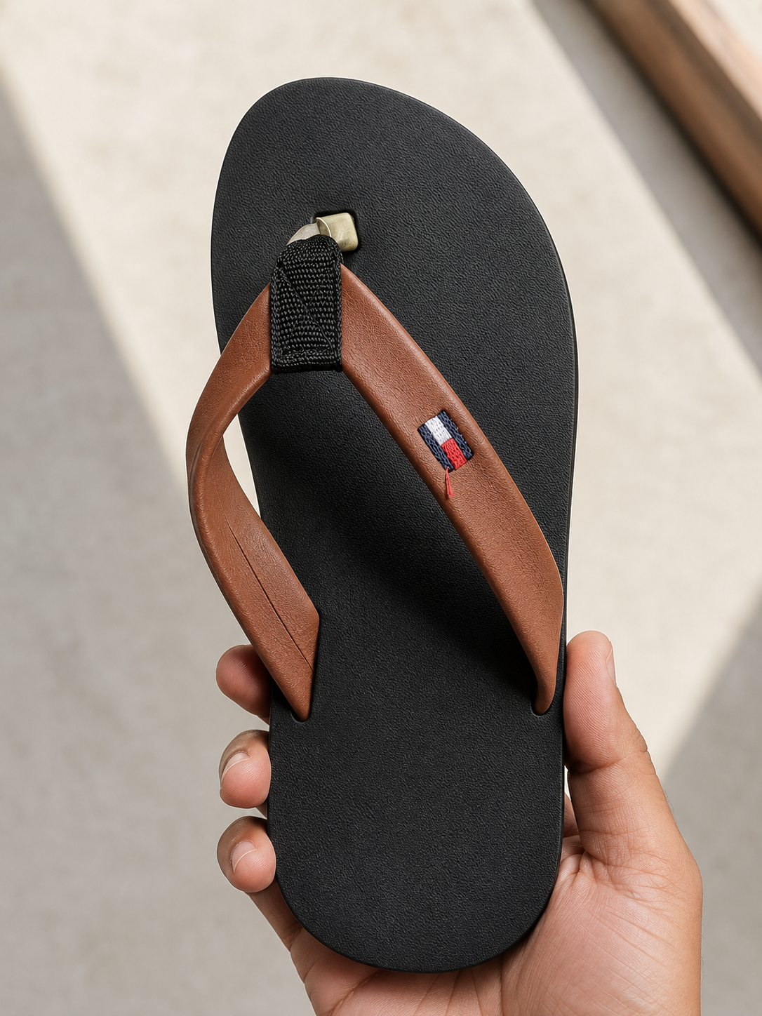 Tommy Brown Strap Slippers